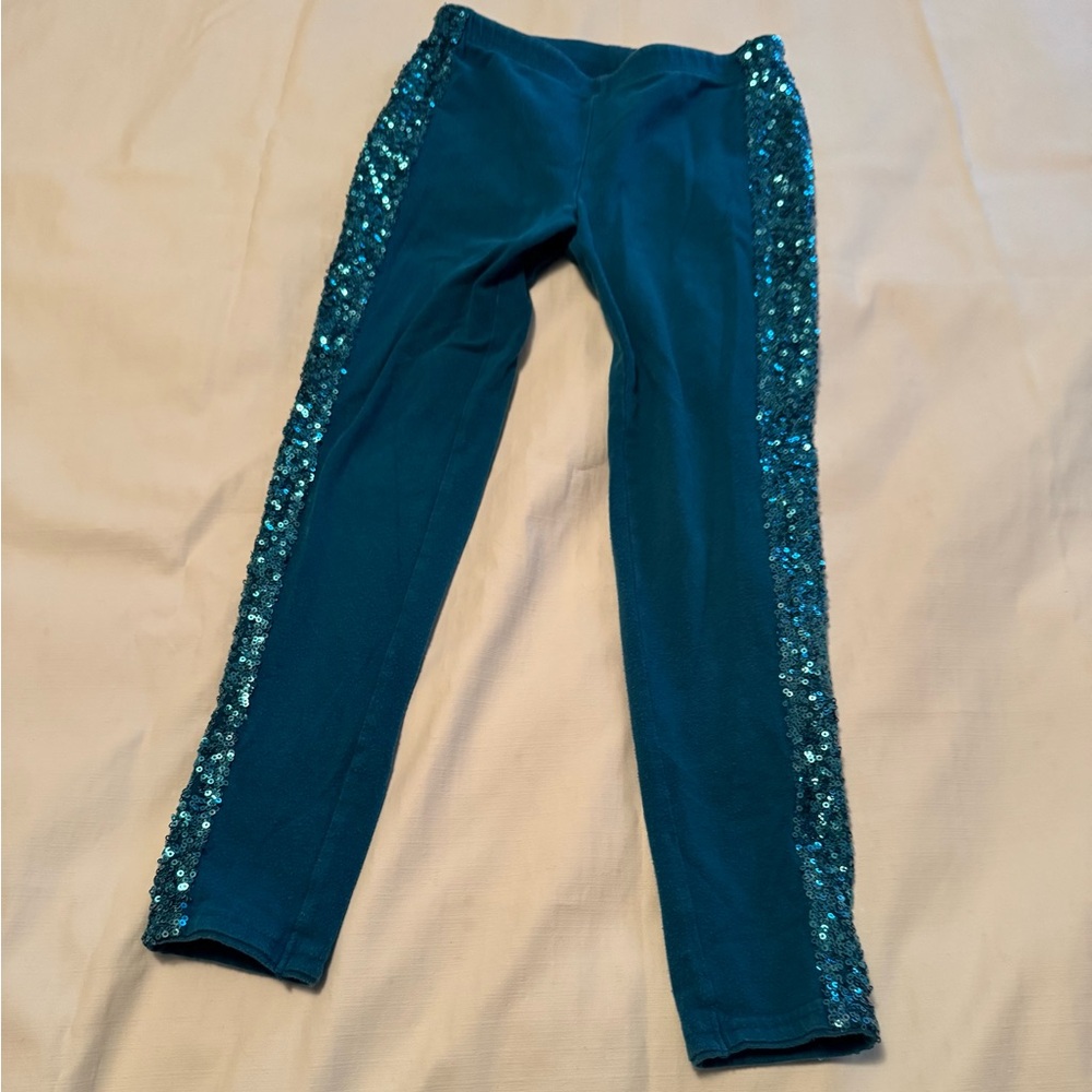 RUUM Teal Sequin Side Stripe Girls Leggings Size 7/8